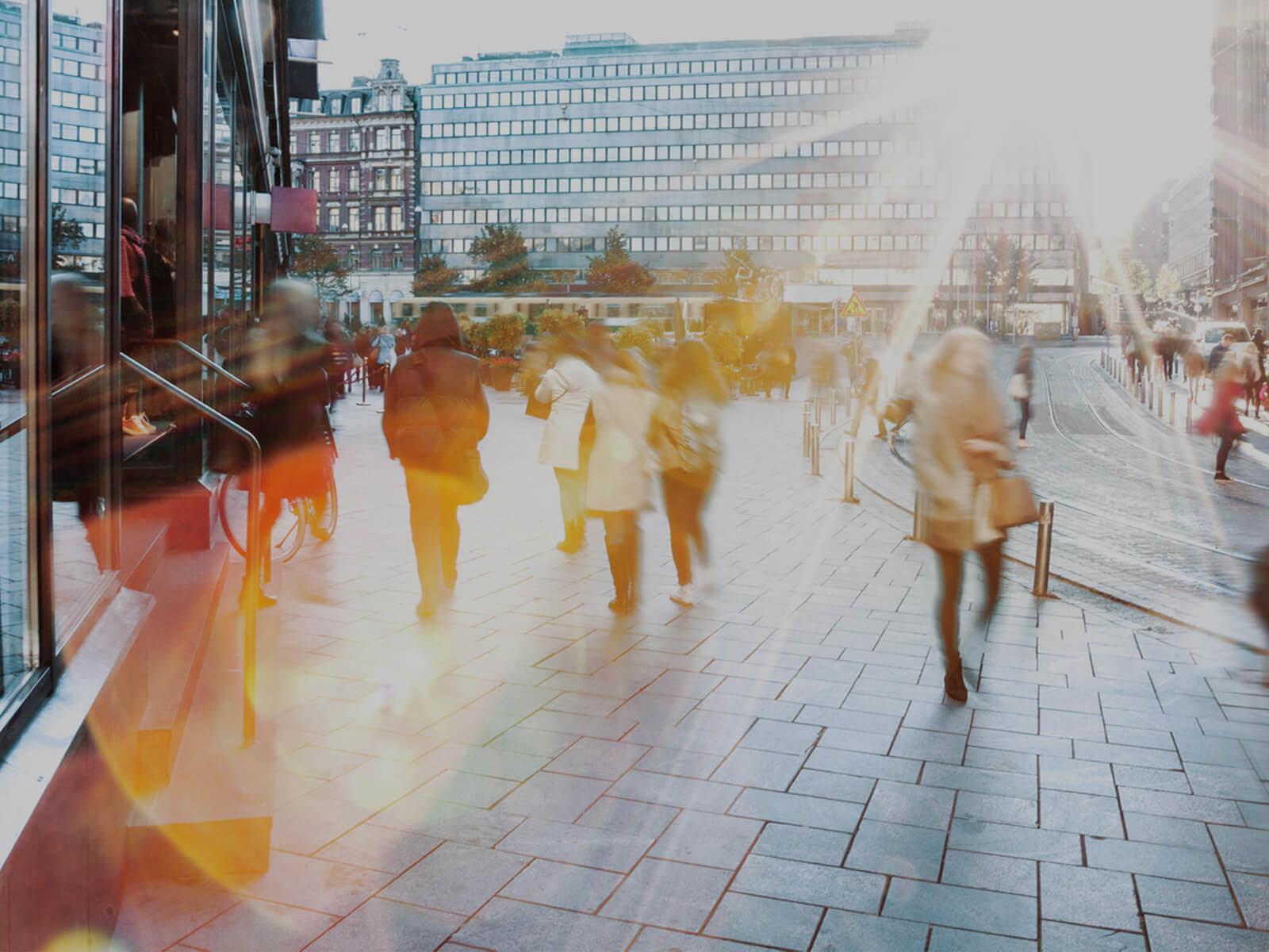 People commuting to work in urban area